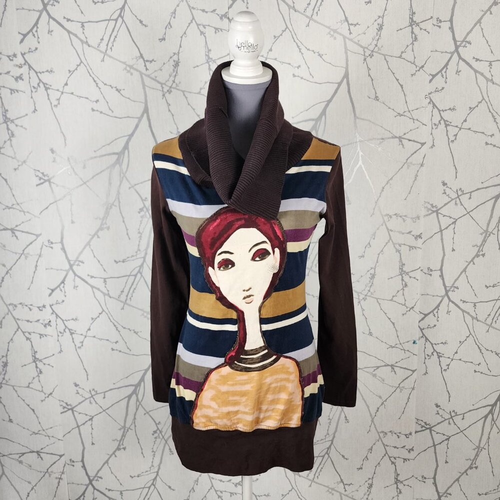 Savage Culture Cotton Stretch Knit Artsy Cowl Neck Tunic